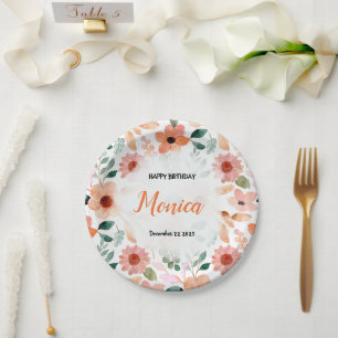 Gepersonaliseerde Named Floral Birthday Party Bord
