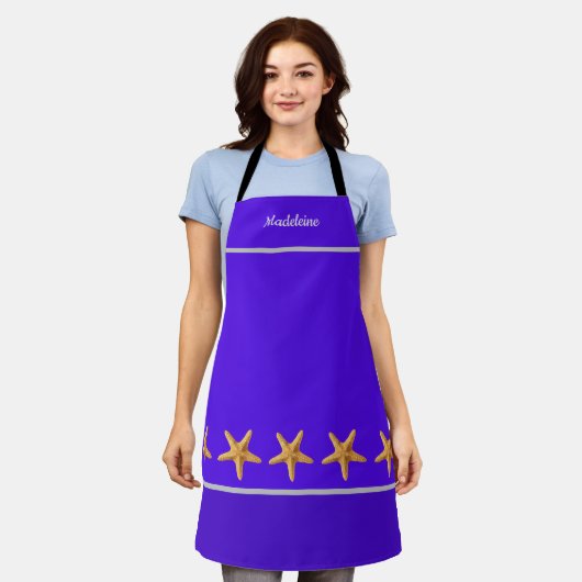 Gepersonaliseerde Named Paarse w / Starfish Schort (Gedragen)