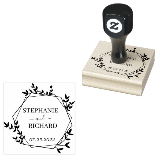 Gepersonaliseerde namen Bruiloft Bloemen krans Rubberstempel (Gestempeld)