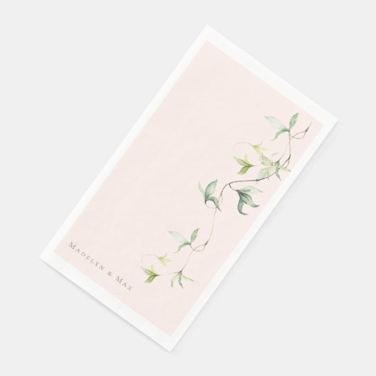Gepersonaliseerde namen Foliage Blush Elegant Wedd Servet (Hoek)