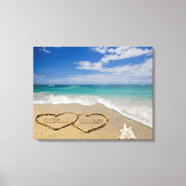 Gepersonaliseerde namen Harten in Zand Art Canvas Afdruk