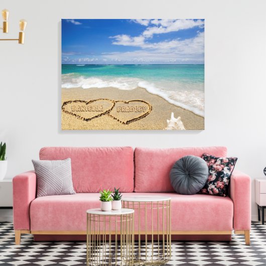 Gepersonaliseerde namen Harten in Zand Art Canvas Afdruk (Insitu (Woonkamer))