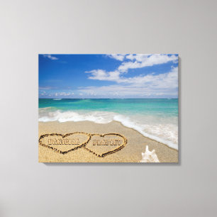 Gepersonaliseerde namen Harten in Zand Art Canvas Afdruk
