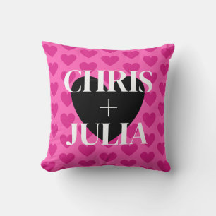 Gepersonaliseerde namen Hot Pink Valentijnsdag Kussen