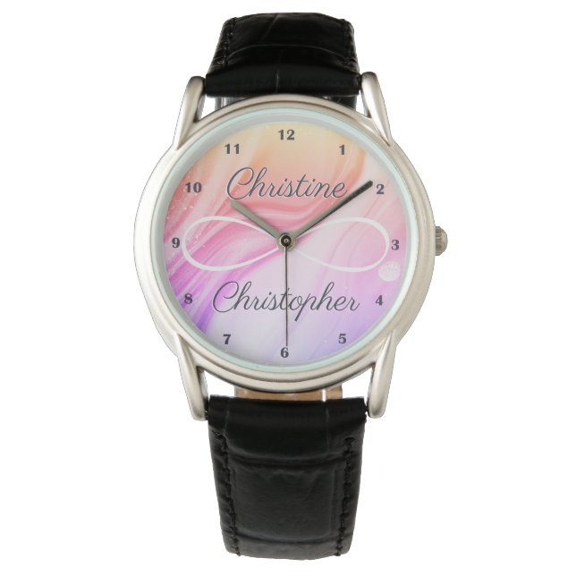 Gepersonaliseerde namen Infinity symbool Rainbow O Horloge (Voorkant)
