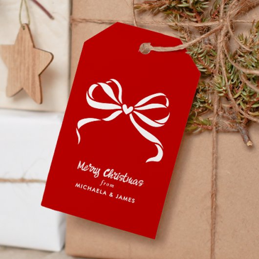 Gepersonaliseerde namen Merry Christmas Bow Cadeaulabel