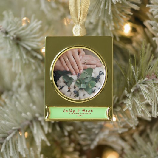 Gepersonaliseerde namen Paar's Eerste Kerstmis Verguld Banner Ornament (Boom)