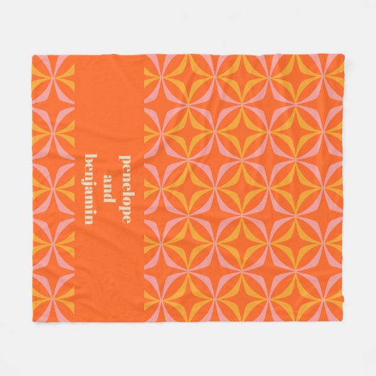 Gepersonaliseerde namen Retro Sinaasappel geel geo Fleece Deken (Voorkant (Horizontaal))