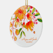 Gepersonaliseerde namen Sinaasappel Bloemen Trouwd Keramisch Ornament (Rechts)