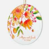 Gepersonaliseerde namen Sinaasappel Bloemen Trouwd Keramisch Ornament (Links)