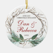 Gepersonaliseerde Names Verloving Waterverf Wreate Keramisch Ornament (Voorkant)