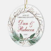 Gepersonaliseerde Names Verloving Waterverf Wreate Keramisch Ornament (Links)