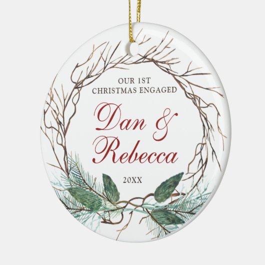 Gepersonaliseerde Names Verloving Waterverf Wreate Keramisch Ornament (Links)