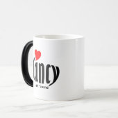 Gepersonaliseerde "Nancy" in zwart-wit, rood hart Magische Mok (Voorkant links)