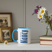 Gepersonaliseerde "Nancy" Naam in Blauw Canvas Let Mok