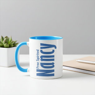 Gepersonaliseerde "Nancy" Naam in Blauw Canvas Let Mok
