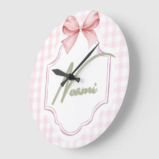 Gepersonaliseerde Naomi Baby Girl Nursery Bow & Gi Grote Klok (Hoek)