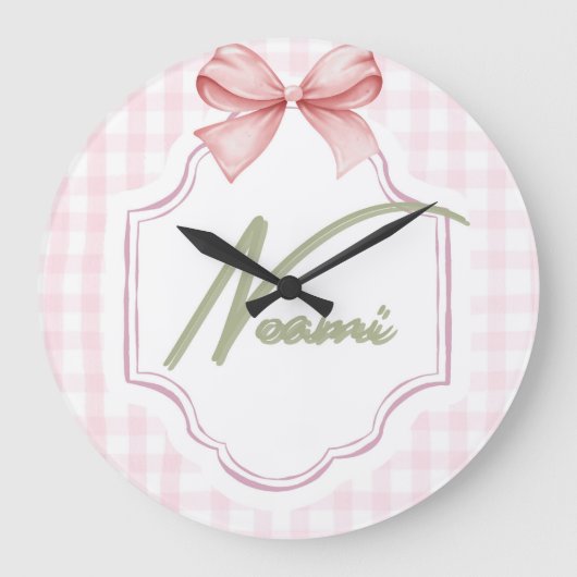 Gepersonaliseerde Naomi Baby Girl Nursery Bow & Gi Grote Klok (Voorkant)