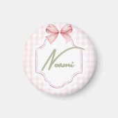 Gepersonaliseerde Naomi Baby Girl Nursery Bow & Gi Magneet (Voorkant)
