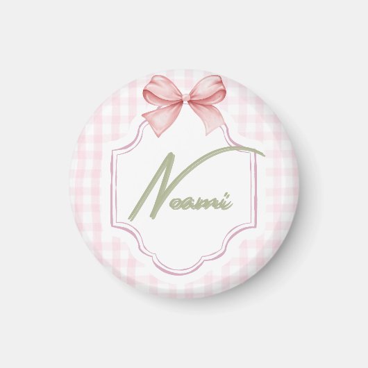 Gepersonaliseerde Naomi Baby Girl Nursery Bow & Gi Magneet (Voorkant)