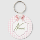 Gepersonaliseerde Naomi Baby Girl Nursery Bow & Gi Sleutelhanger (Voorkant)