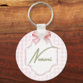 Gepersonaliseerde Naomi Baby Girl Nursery Bow & Gi Sleutelhanger (Voorkant)