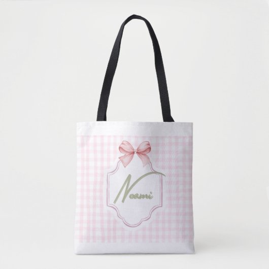 Gepersonaliseerde Naomi Baby Girl Nursery Bow & Gi Tote Bag (Voorkant)