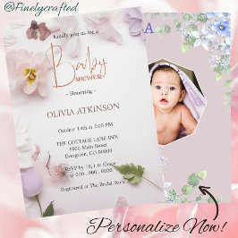 Gepersonaliseerde Natuur Bloemen Foto Baby shower Kaart