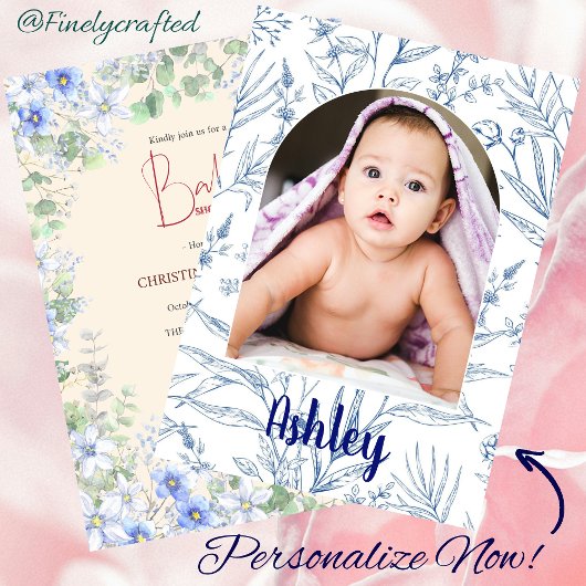 Gepersonaliseerde Natuur Wildflower Foto Baby show Kaart