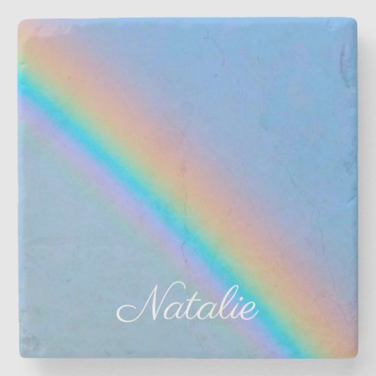 Gepersonaliseerde natuurlijke regenboog stenen onderzetter (Voorkant)