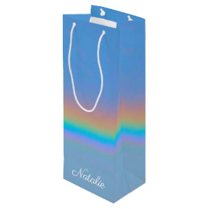 Gepersonaliseerde natuurlijke regenboog wijn cadeautas
