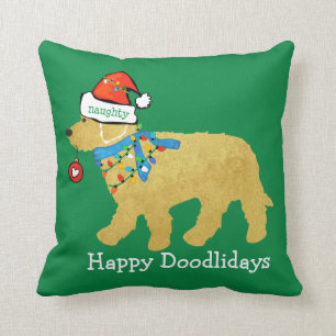 Gepersonaliseerde Naughty Kerstmis Goldendoodle Kussen