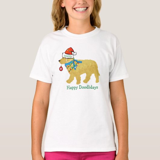 Gepersonaliseerde Naughty Kerstmis Goldendoodle T-shirt (Voorkant)