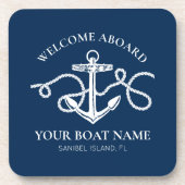 Gepersonaliseerde Nautical Anker Boot Naam Navy Bl Bier Onderzetter (Voorkant)