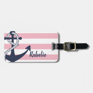 Gepersonaliseerde Nautical Anker Pink Stripes Bag  Bagagelabel