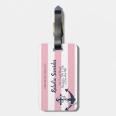 Gepersonaliseerde Nautical Anker Pink Stripes Bag  Bagagelabel (Achterkant verticaal)