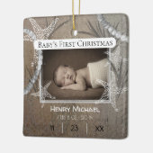 Gepersonaliseerde Nautical Baby's Eerste Kerstmis Keramisch Ornament (Links)