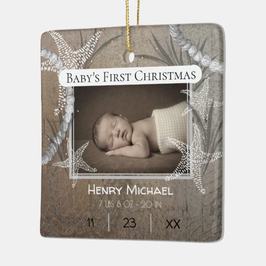 Gepersonaliseerde Nautical Baby's Eerste Kerstmis Keramisch Ornament (Links)