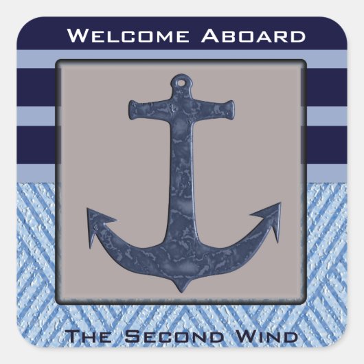 Gepersonaliseerde Nautical Boat Name Anchor Vierkante Sticker (Voorkant)