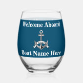 Gepersonaliseerde Nautical Boot Naam Anker Blauw W Wijnglas Zonder Voet (Achterkant)