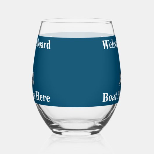 Gepersonaliseerde Nautical Boot Naam Anker Blauw W Wijnglas Zonder Voet (Rechts)