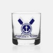 Gepersonaliseerde Nautical Boot Naam Anker Navy Bl Whisky Glas (Voorkant)