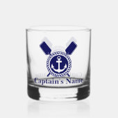 Gepersonaliseerde Nautical Boot Naam Anker Navy Bl Whisky Glas (Achterkant)