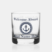 Gepersonaliseerde Nautical Boot Naam Anker Navy Bl Whisky Glas (Voorkant)