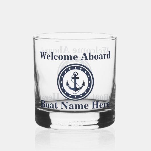 Gepersonaliseerde Nautical Boot Naam Anker Navy Bl Whisky Glas (Voorkant)