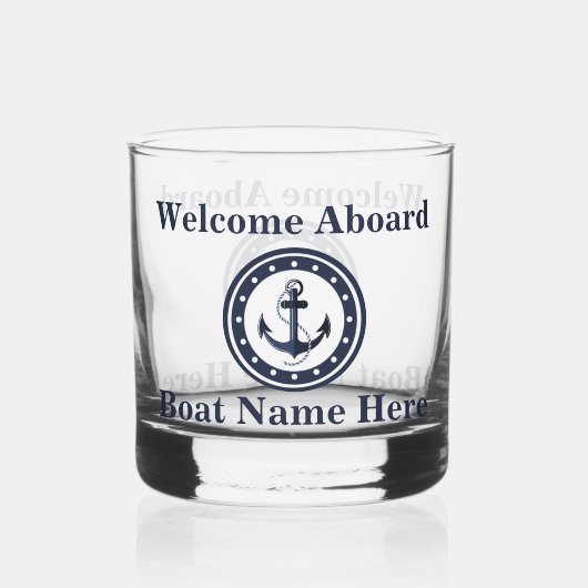 Gepersonaliseerde Nautical Boot Naam Anker Navy Bl Whisky Glas (Achterkant)