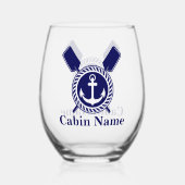 Gepersonaliseerde Nautical Boot Naam Anker Navy Bl Wijnglas Zonder Voet (Achterkant)