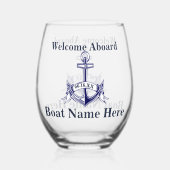 Gepersonaliseerde Nautical Boot Naam Anker Navy Bl Wijnglas Zonder Voet (Voorkant)