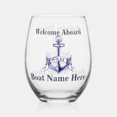 Gepersonaliseerde Nautical Boot Naam Anker Navy Bl Wijnglas Zonder Voet (Achterkant)