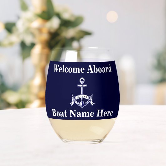 Gepersonaliseerde Nautical Boot Naam Anker Navy Bl Wijnglas Zonder Voet (Insitu (Huwelijk))